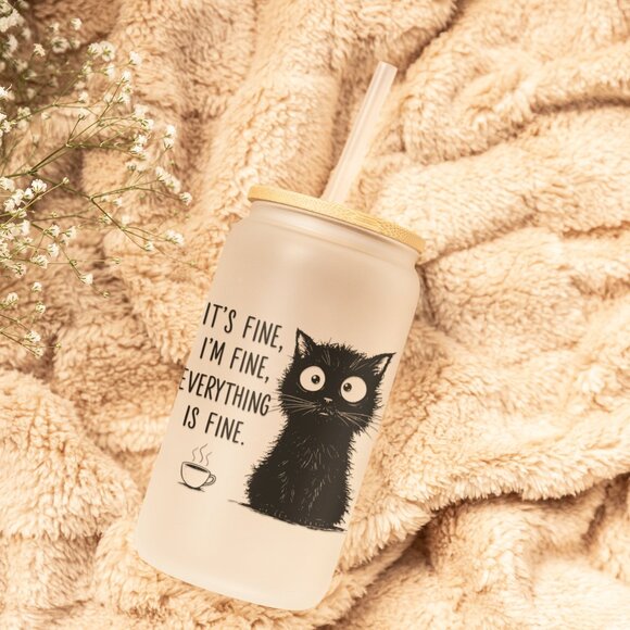 It’s Fine I’m Fine Everything Is Fine, Funny Cat Tumbler, Im Fine Glass Cup - Picture 5 of 7